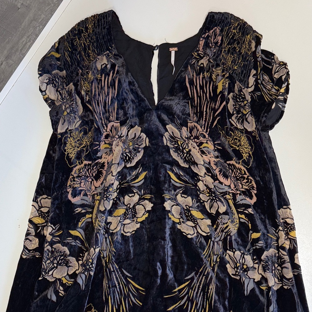 Free People Black Velvet Top with Subtle Gold Tag